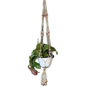 Vintage Plastic Beaded Plant Hanger 39" Hanging Loop Clear Amber 70s Retro